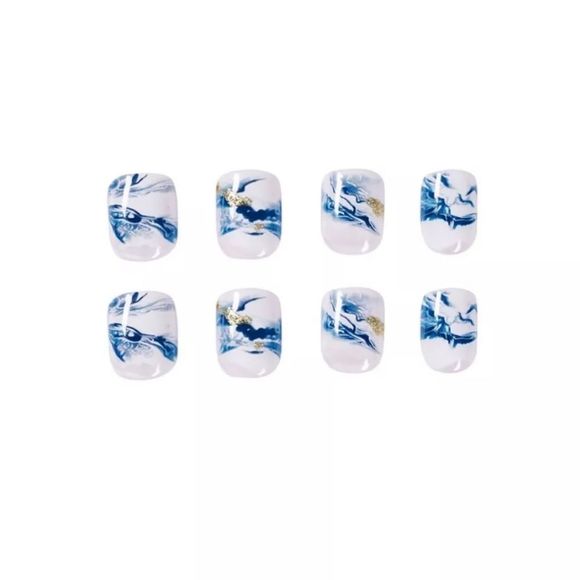 BLUE MARBLE SWIRL 💅NAILS glue on OR press on. W KIT! - Picture 6 of 14